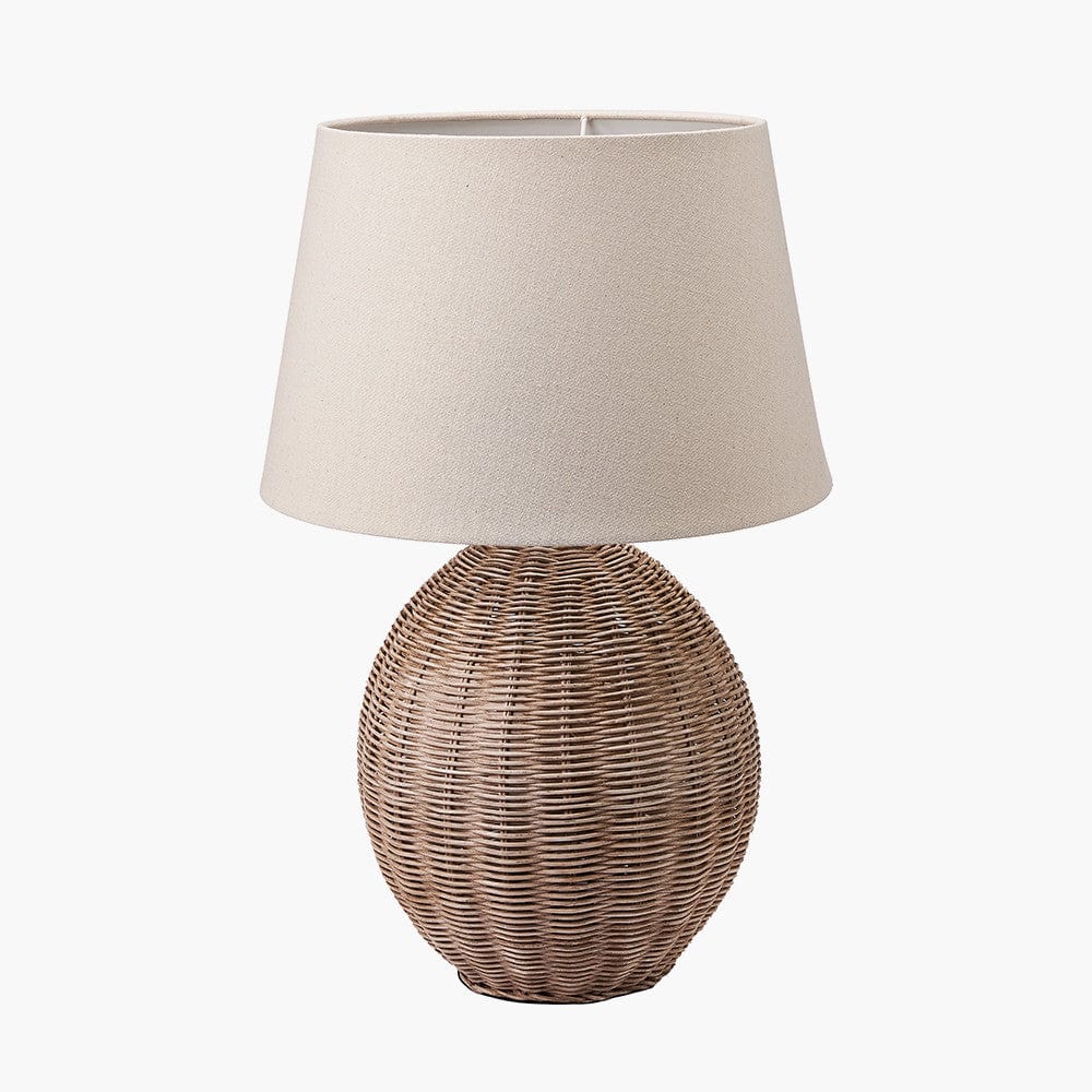 Raffles Large Rattan Cream Wash Table Lamp with Coast 40cm Cream Calico Tapered Shade.