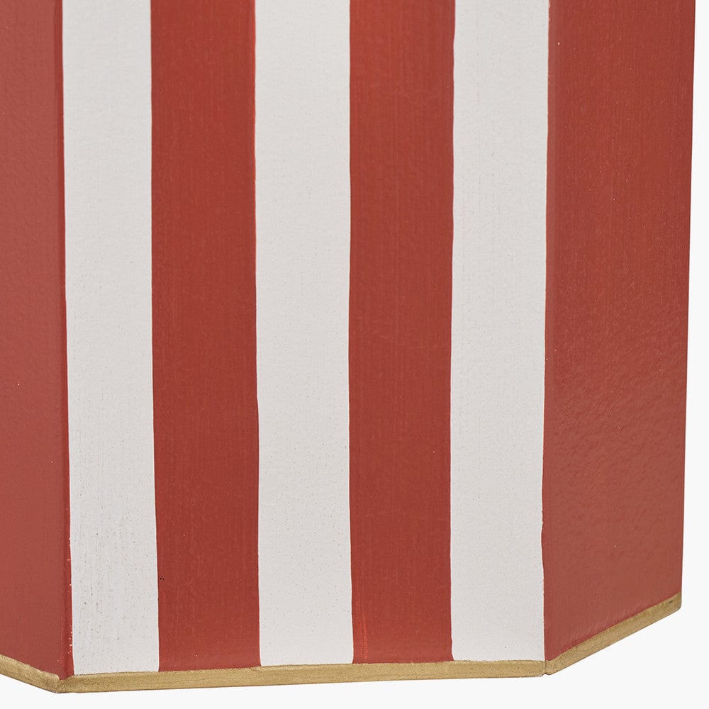 Raya Cinnamon and White Hand Painted Metal Table Lamp Base with Lino 40cm White Self Lined Linen Cylinder Lampshade.