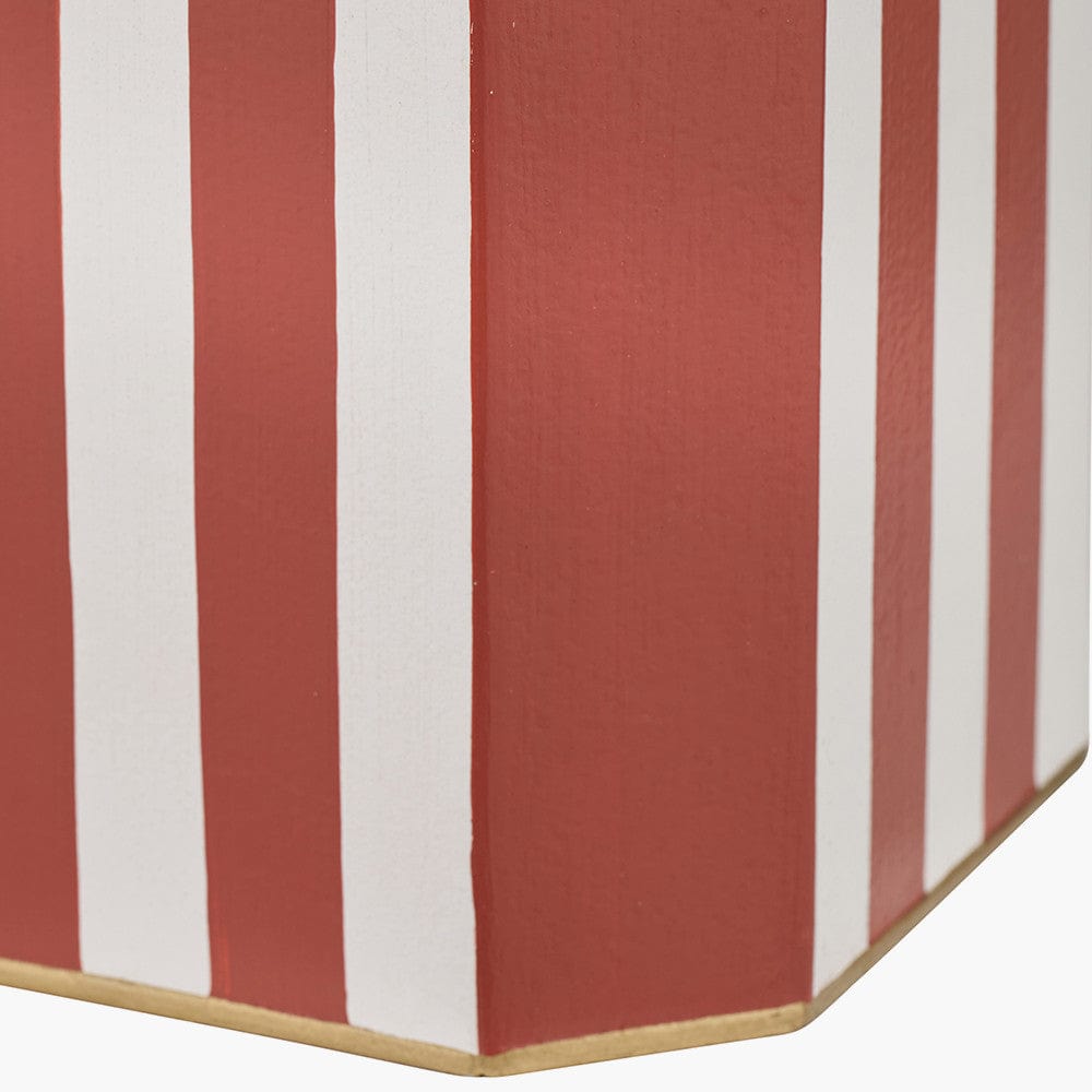 Raya Cinnamon and White Hand Painted Metal Table Lamp Base with Lino 40cm White Self Lined Linen Cylinder Lampshade.