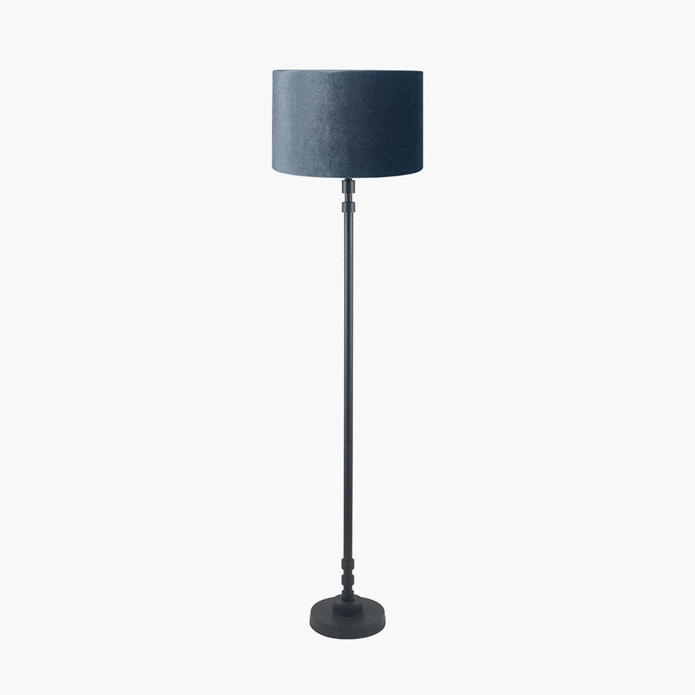Rhode Matt Black Stick Metal Floor Lamp Base with Bow 40cm Slate Velvet Cylinder Lampshade.