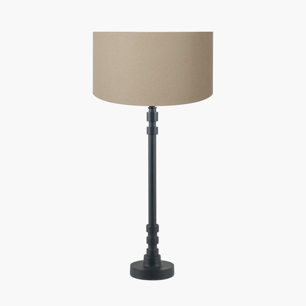 Rhode Matt Black Stick Metal Table Lamp Base with Henry 30cm Taupe Handloom Cylinder Lampshade.