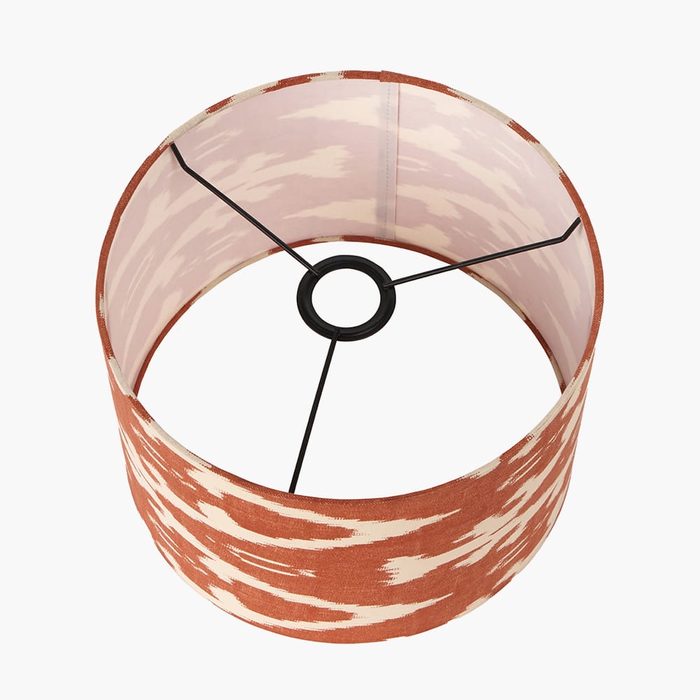 Pacific Lifestyle Lighting Rhode Matt Black Stick Metal Table Lamp Base with Lars 30cm Cinnamon Ikat Patterned Cylinder Lampshade House of Isabella UK