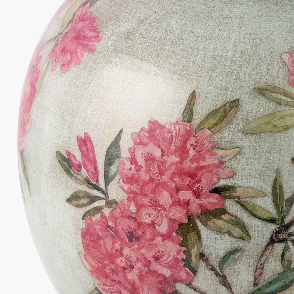 Pacific Lifestyle Lighting Rhododendron Large Glass Table Lamp Base with Harry 45cm Steel Grey Cotton Mix Cylinder Lampshade House of Isabella UK