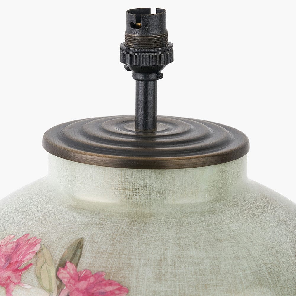 Pacific Lifestyle Lighting Rhododendron Large Glass Table Lamp Base with Harry 45cm Steel Grey Cotton Mix Cylinder Lampshade House of Isabella UK