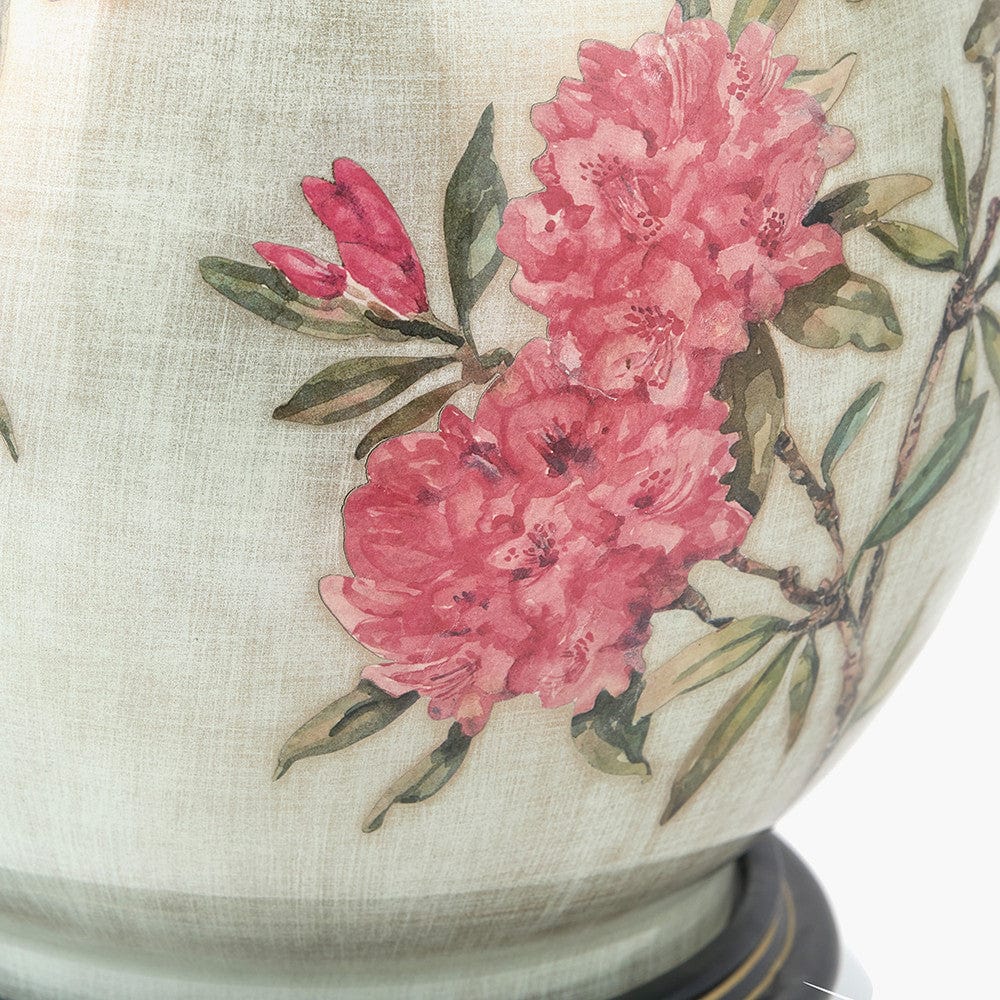 Pacific Lifestyle Lighting Rhododendron Large Glass Table Lamp Base with Harry 45cm Steel Grey Cotton Mix Cylinder Lampshade House of Isabella UK