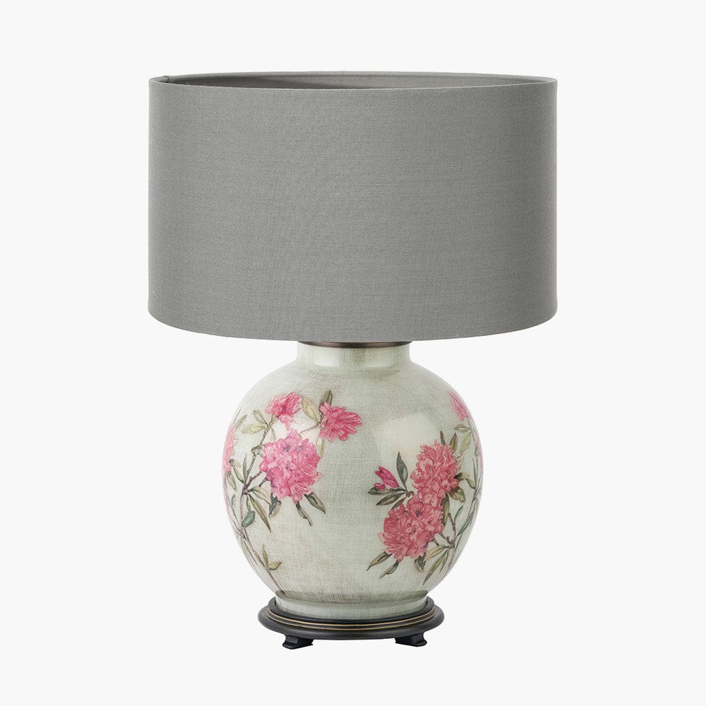 Pacific Lifestyle Lighting Rhododendron Large Glass Table Lamp Base with Harry 45cm Steel Grey Cotton Mix Cylinder Lampshade House of Isabella UK