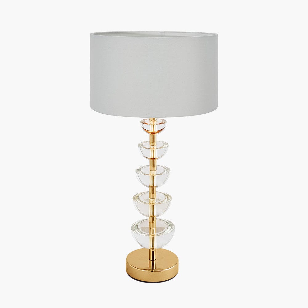 Rosa Glass and Antique Brass Table Lamp Base with Harry 30cm Ivory Cotton Mix Cylinder Lampshade.