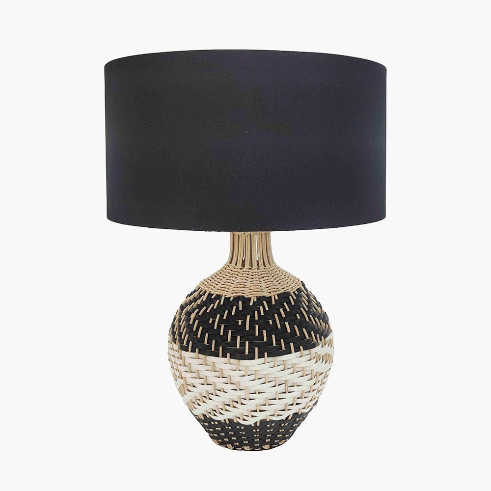 Rowan Natural Rattan Black and White Woven Table Lamp.