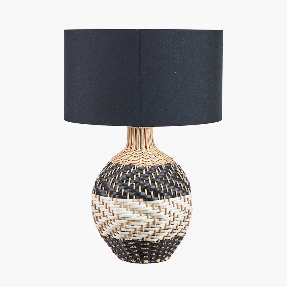 Rowan Natural Rattan Black and White Woven Table Lamp.