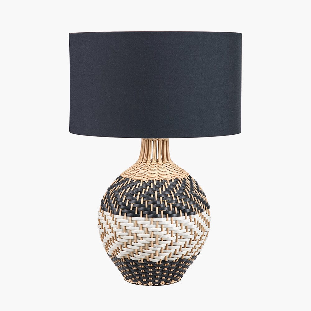Rowan Natural Rattan Black and White Woven Table Lamp.