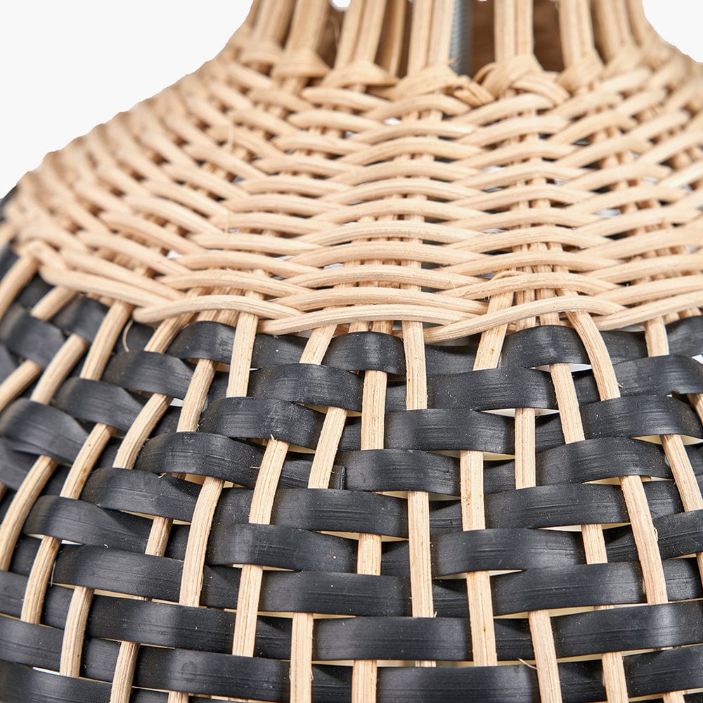 Rowan Natural Rattan Black and White Woven Table Lamp.
