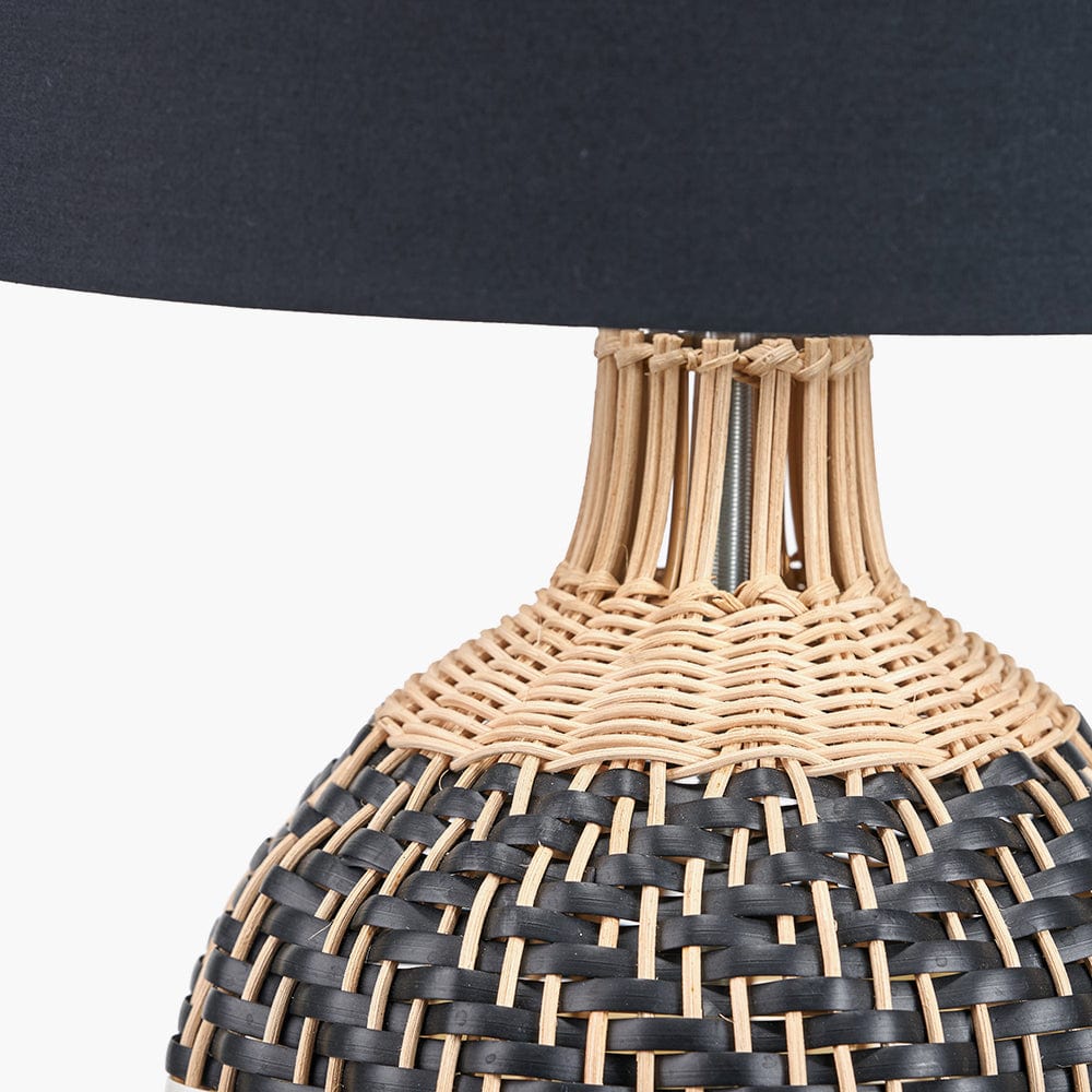 Rowan Natural Rattan Black and White Woven Table Lamp.