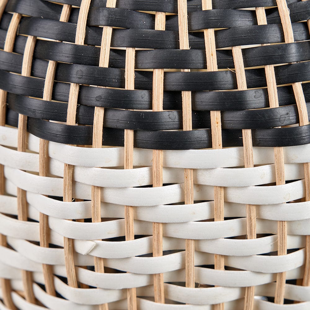 Rowan Natural Rattan Black and White Woven Table Lamp.