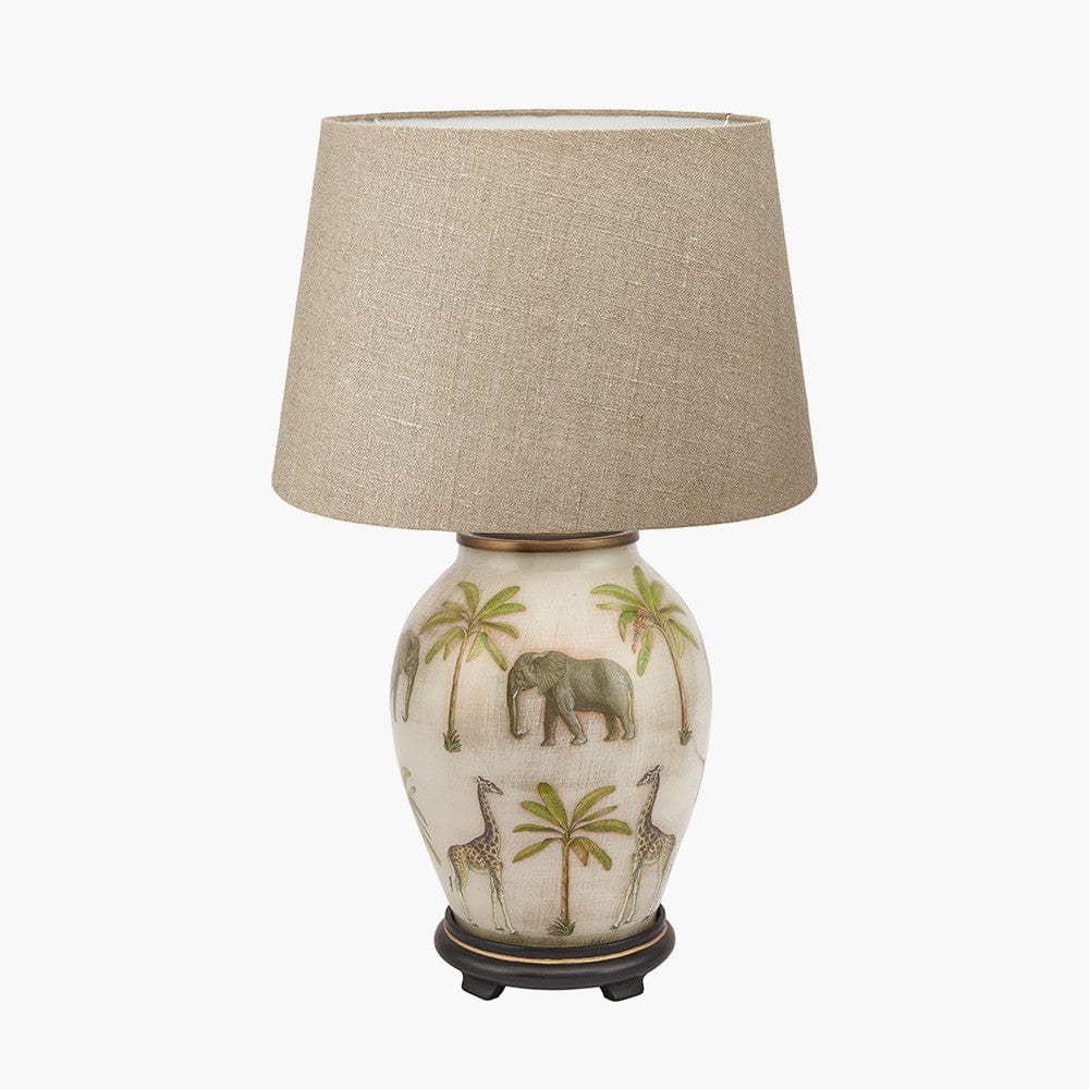 Safari Medium Glass Table Lamp Base with Milos 35cm Natural Linen Tapered Lampshade.