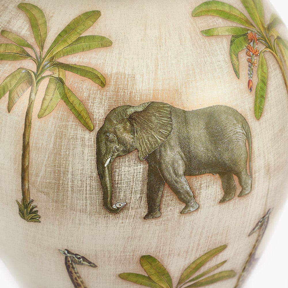 Safari Medium Glass Table Lamp Base with Milos 35cm Natural Linen Tapered Lampshade.