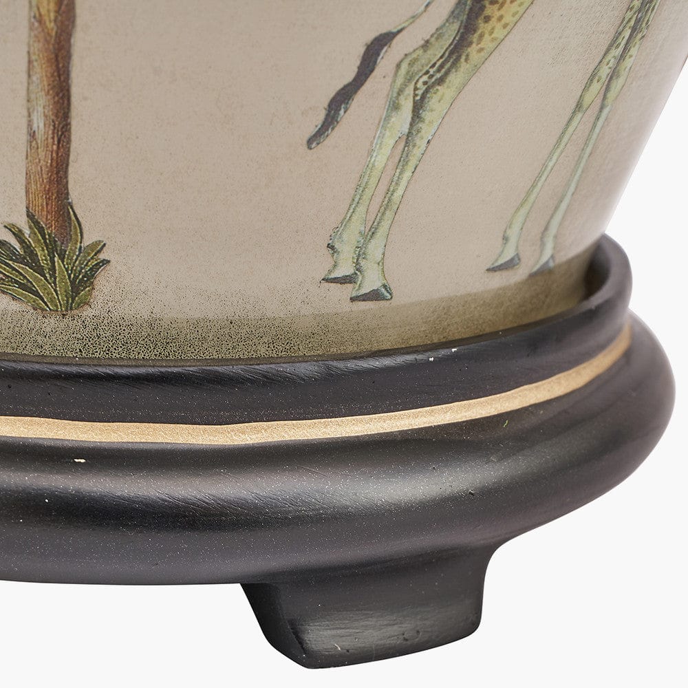 Safari Medium Glass Table Lamp Base with Milos 35cm Natural Linen Tapered Lampshade.