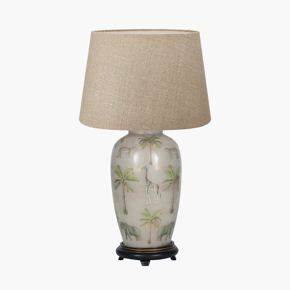 Pacific Lifestyle Lighting Safari Tall Glass Table Lamp Base with Milos 40cm Natural Linen Tapered Lampshade House of Isabella UK