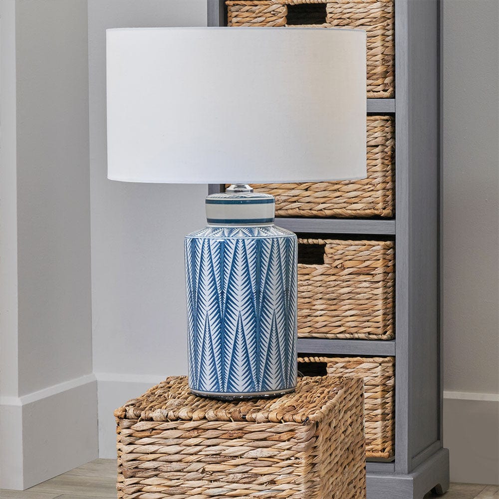 Samara Blue and White Aztec Pattern Ceramic Table Lamp.