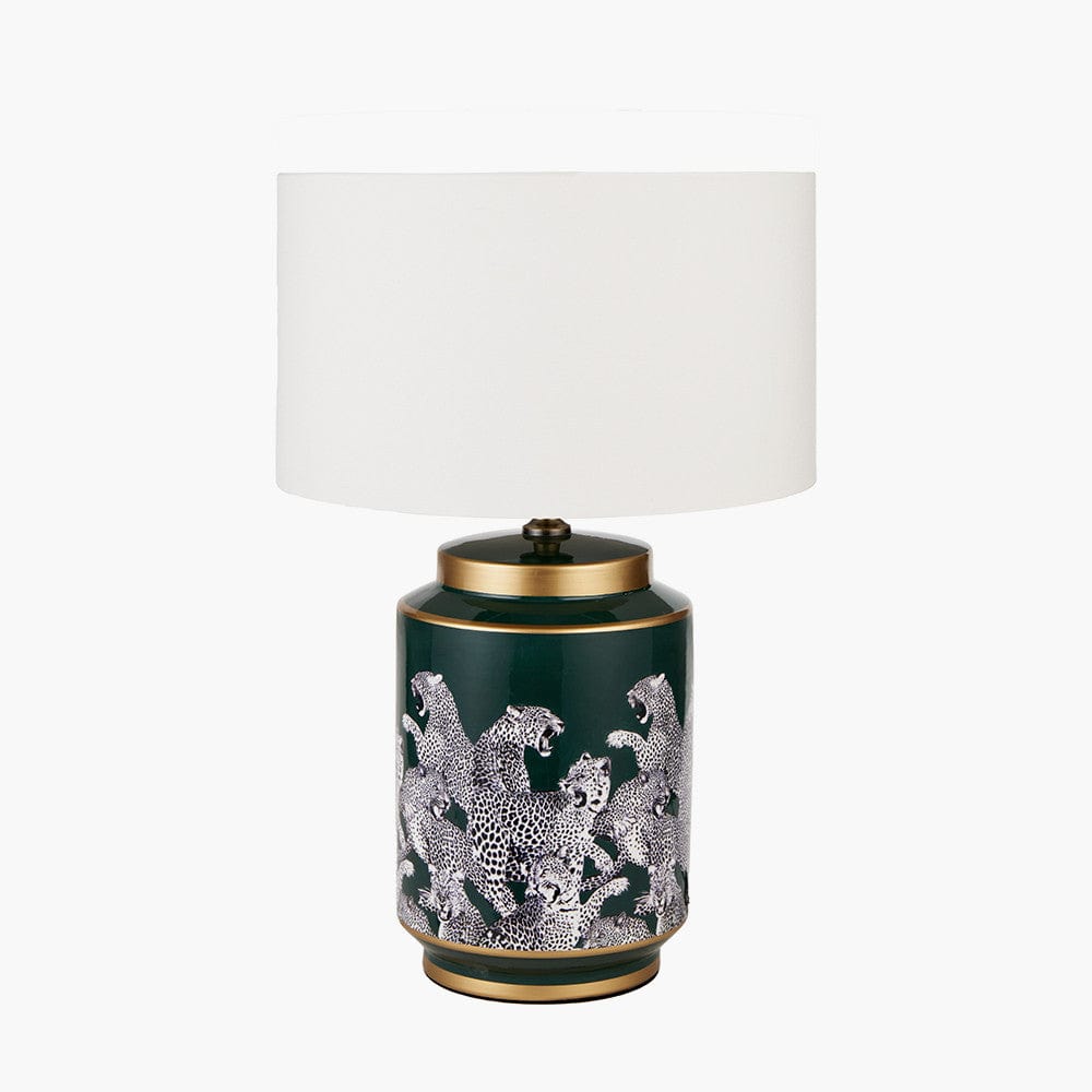 Saskia Forest Green Tall Cheetah Ceramic Table Lamp.
