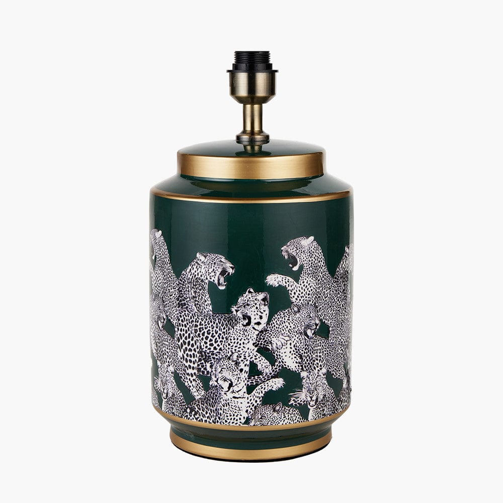 Saskia Forest Green Tall Cheetah Ceramic Table Lamp.