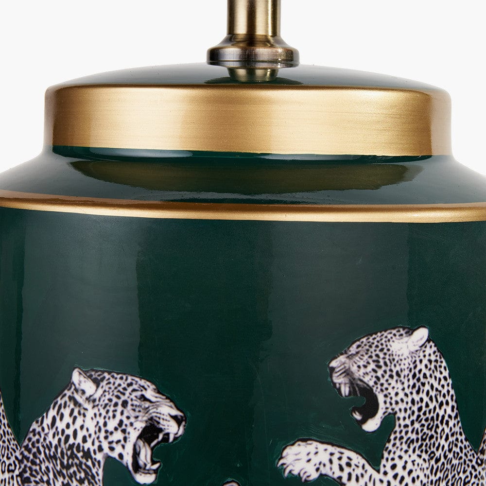 Saskia Forest Green Tall Cheetah Ceramic Table Lamp.