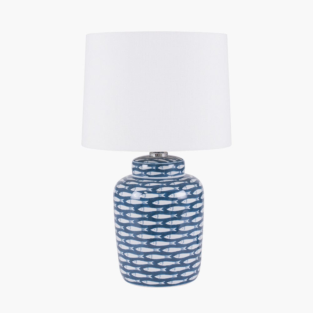 Pacific Lifestyle Lighting Schoal Blue and White Fish Detail Ceramic Table Lamp House of Isabella UK