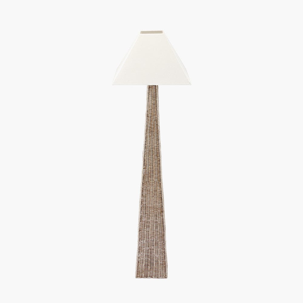 Seacomb Rattan Pyramid Floor Lamp Base with Pyramid 48cm Cream Cotton Tapered Square Lampshade.
