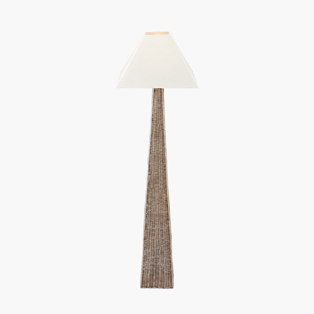 Seacomb Rattan Pyramid Floor Lamp Base with Pyramid 48cm Cream Cotton Tapered Square Lampshade.