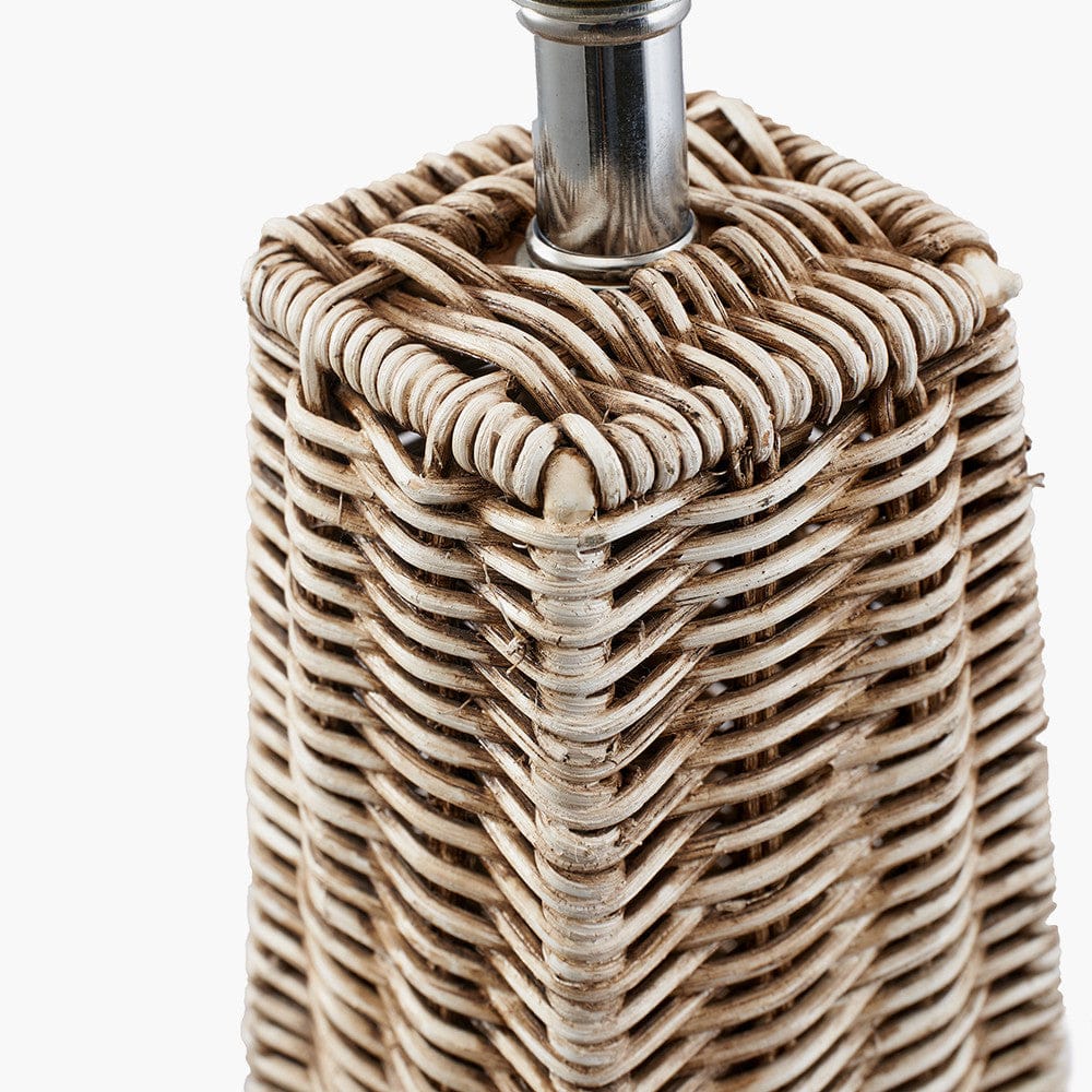 Seacomb Rattan Pyramid Floor Lamp Base with Pyramid 48cm Cream Cotton Tapered Square Lampshade.