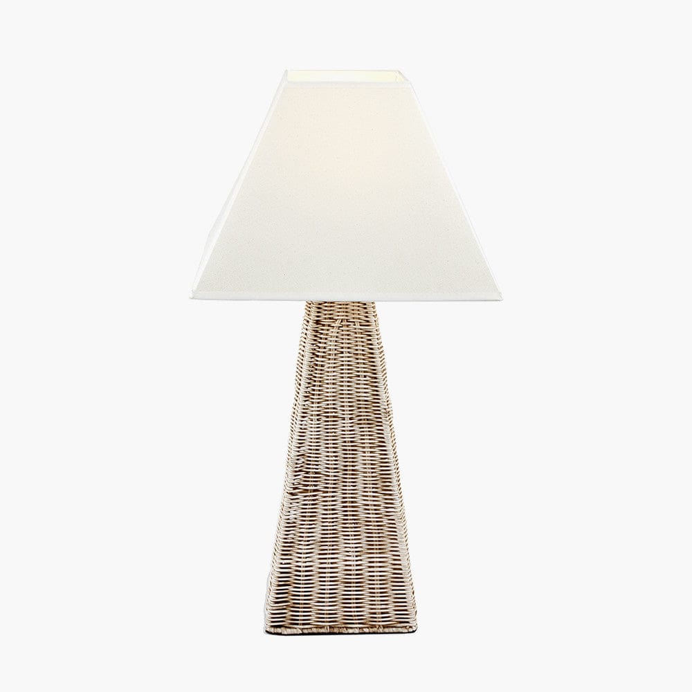 Seacomb Rattan Pyramid Table Lamp Base with Pyramid 35cm Cream Cotton Tapered Square Lampshade.
