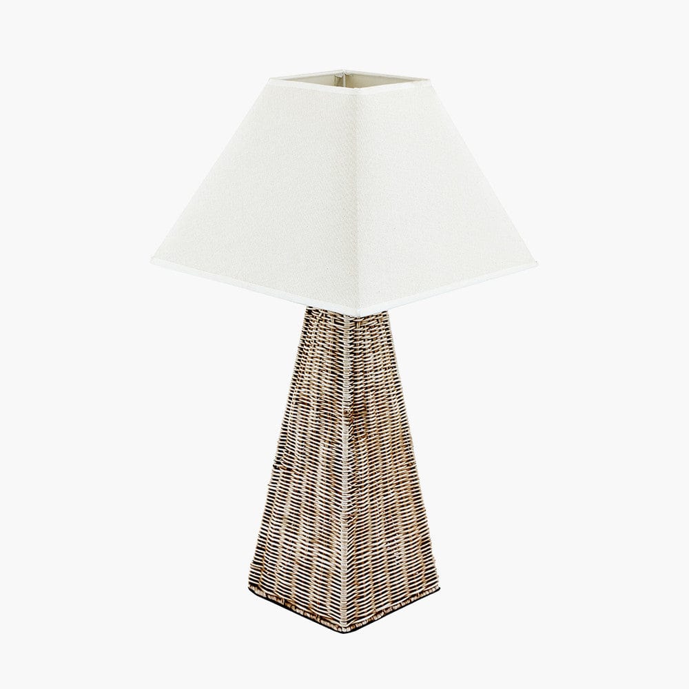 Seacomb Rattan Pyramid Table Lamp Base with Pyramid 35cm Cream Cotton Tapered Square Lampshade.
