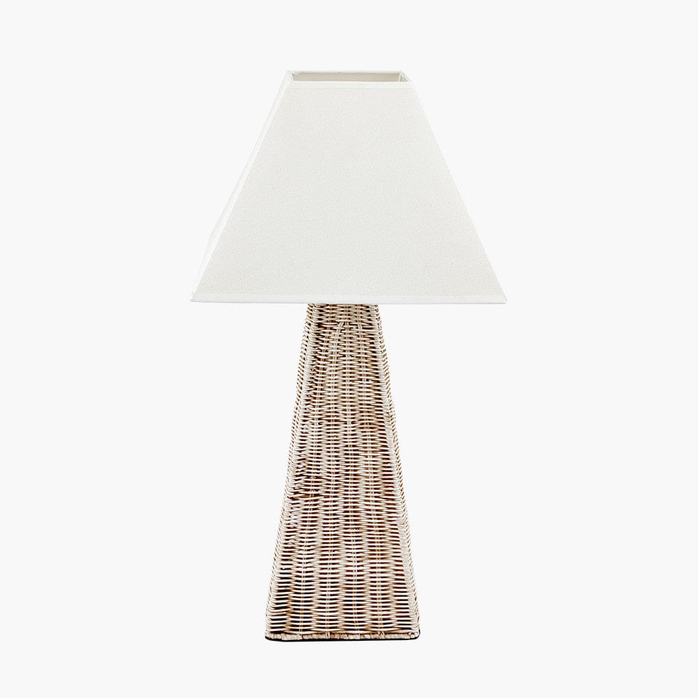 Seacomb Rattan Pyramid Table Lamp Base with Pyramid 35cm Cream Cotton Tapered Square Lampshade.