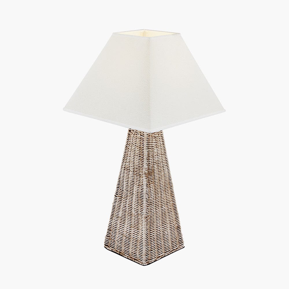 Seacomb Rattan Pyramid Table Lamp Base with Pyramid 35cm Cream Cotton Tapered Square Lampshade.
