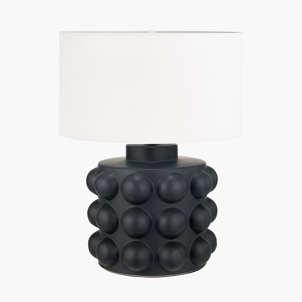 Serenity Black Bobbled Ceramic Large Table Lamp Base with Harry 40cm Ivory Cotton Mix Cylinder Lampshade.