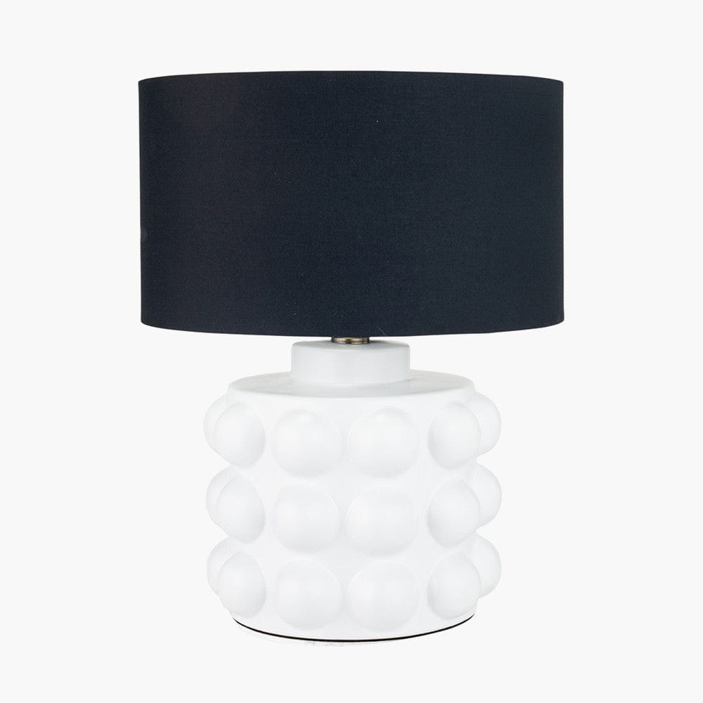 Serenity White Bobbled Ceramic Large Table Lamp Base with Harry 40cm Black Cotton Mix Cylinder Lampshade.