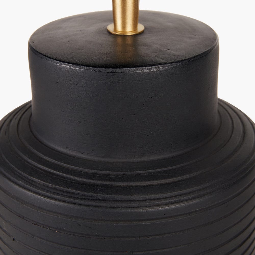 Sierra Black Tall Ribbed Terracotta Table Lamp Base with Lino 35cm White Self Lined Linen Cylinder Lampshade.