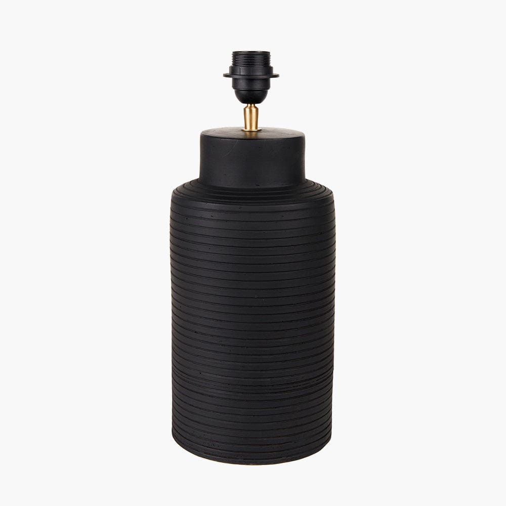 Sierra Black Tall Ribbed Terracotta Table Lamp Base with Lino 35cm White Self Lined Linen Cylinder Lampshade.