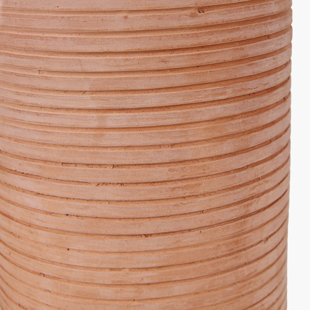 Pacific Lifestyle Lighting Sierra Natural Tall Ribbed Terracotta Table Lamp Base with Henry 35cm White Handloom Cylinder Lampshade House of Isabella UK