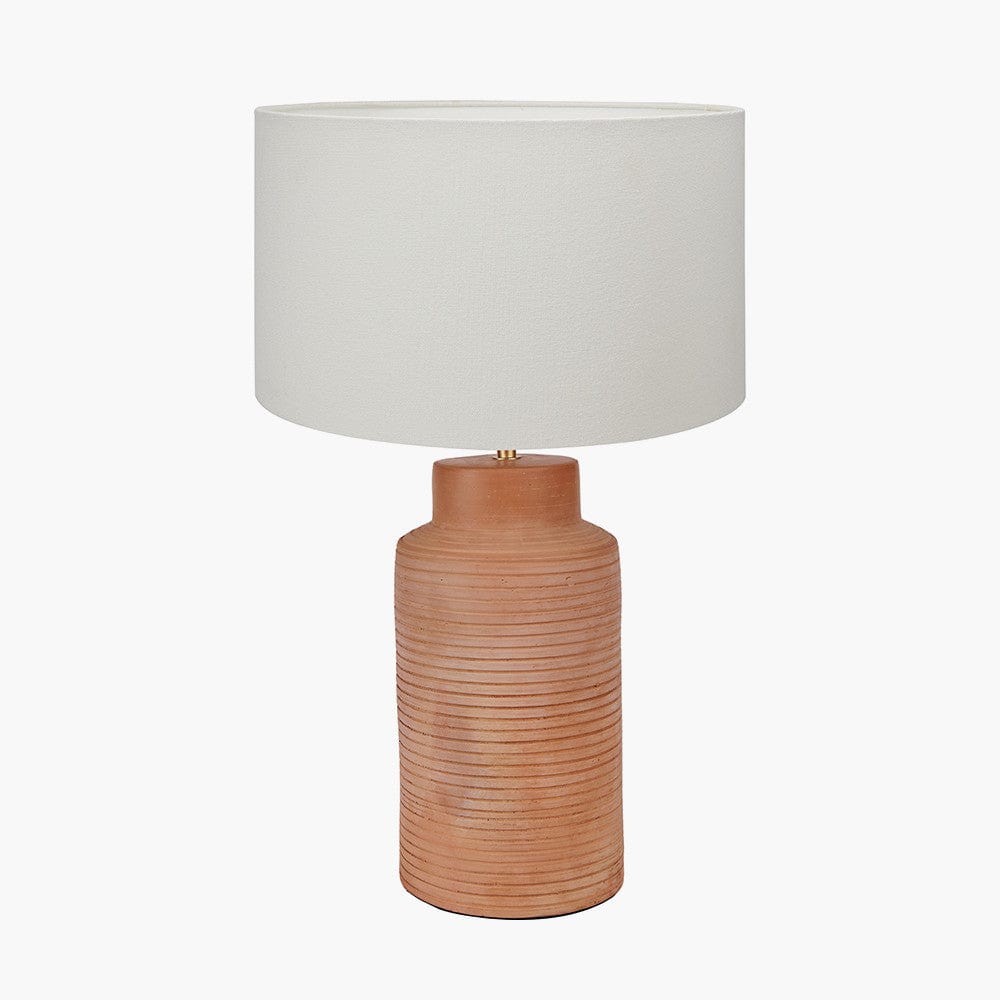 Pacific Lifestyle Lighting Sierra Natural Tall Ribbed Terracotta Table Lamp Base with Henry 35cm White Handloom Cylinder Lampshade House of Isabella UK