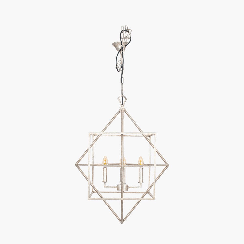 Pacific Lifestyle Lighting Sirius Antique Silver Metal Multi Arm Cube Pendant House of Isabella UK