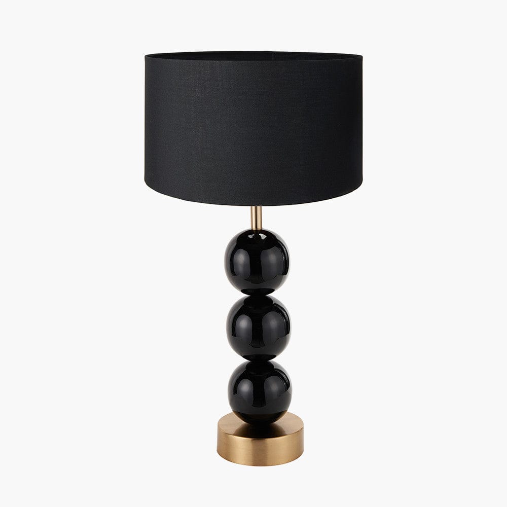 Sofia Black and Gold Enamel 3 Ball Table Lamp Base with Harry 35cm Black Cotton Mix Cylinder Lampshade.