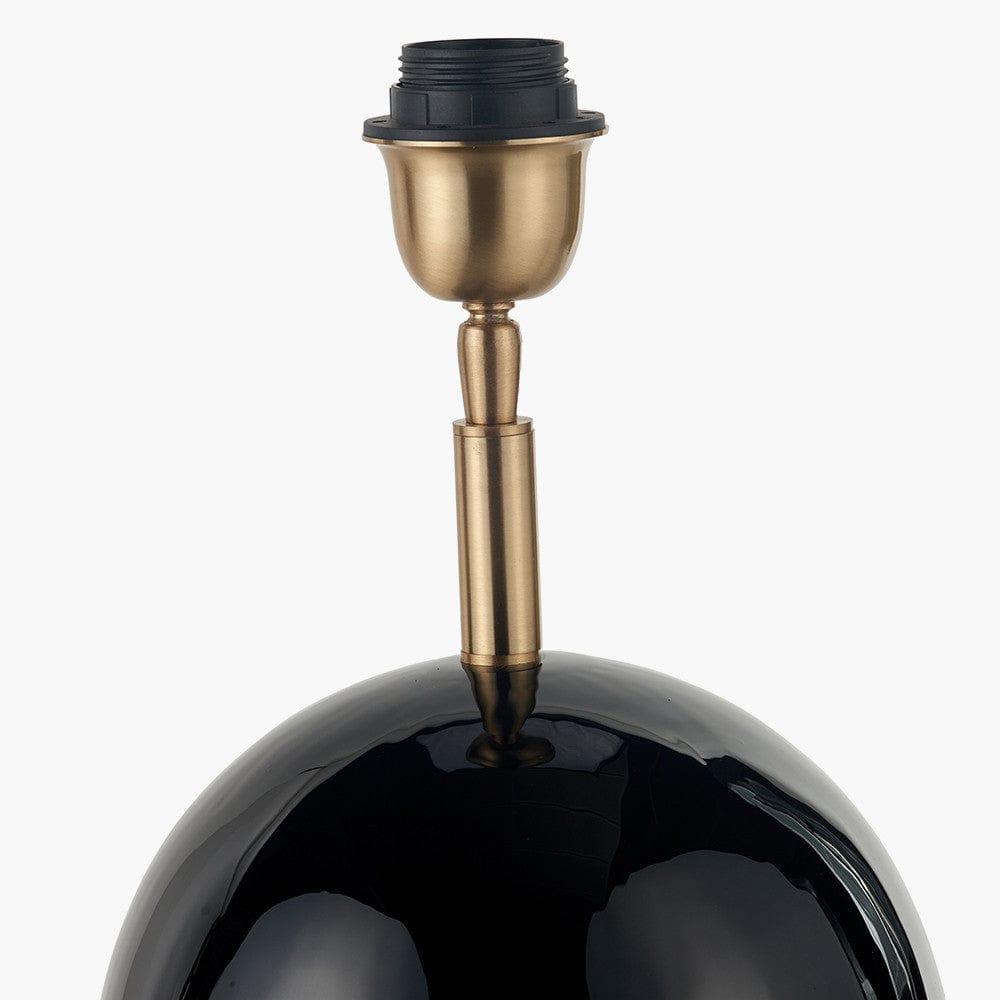 Sofia Black and Gold Enamel Table Lamp Base with Stellan 35cm Black Slubbed Silk Mix Gold Lined Cylinder Lampshade.