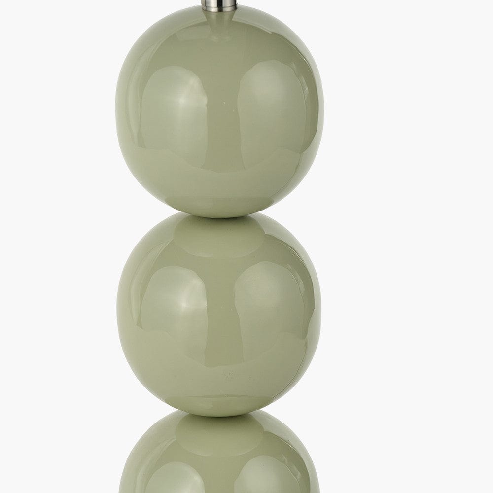 Pacific Lifestyle Lighting Sofia Sage and Silver Enamel 3 Ball Table Lamp Base with Edward 35cm Pistachio Green Linen Cylinder Lampshade House of Isabella UK
