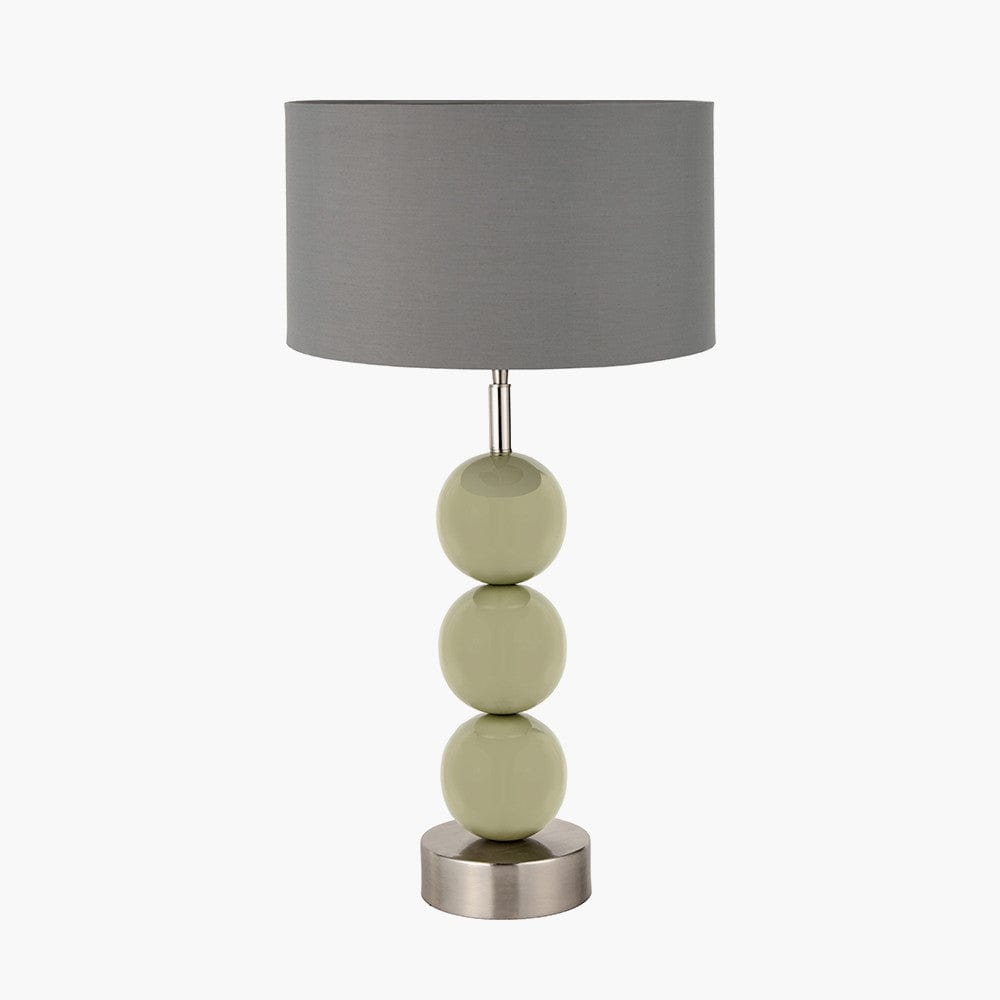 Sofia Sage and Silver Enamel 3 Ball Table Lamp Base with Harry 35cm Steel Grey Cotton Mix Cylinder Lampshade.