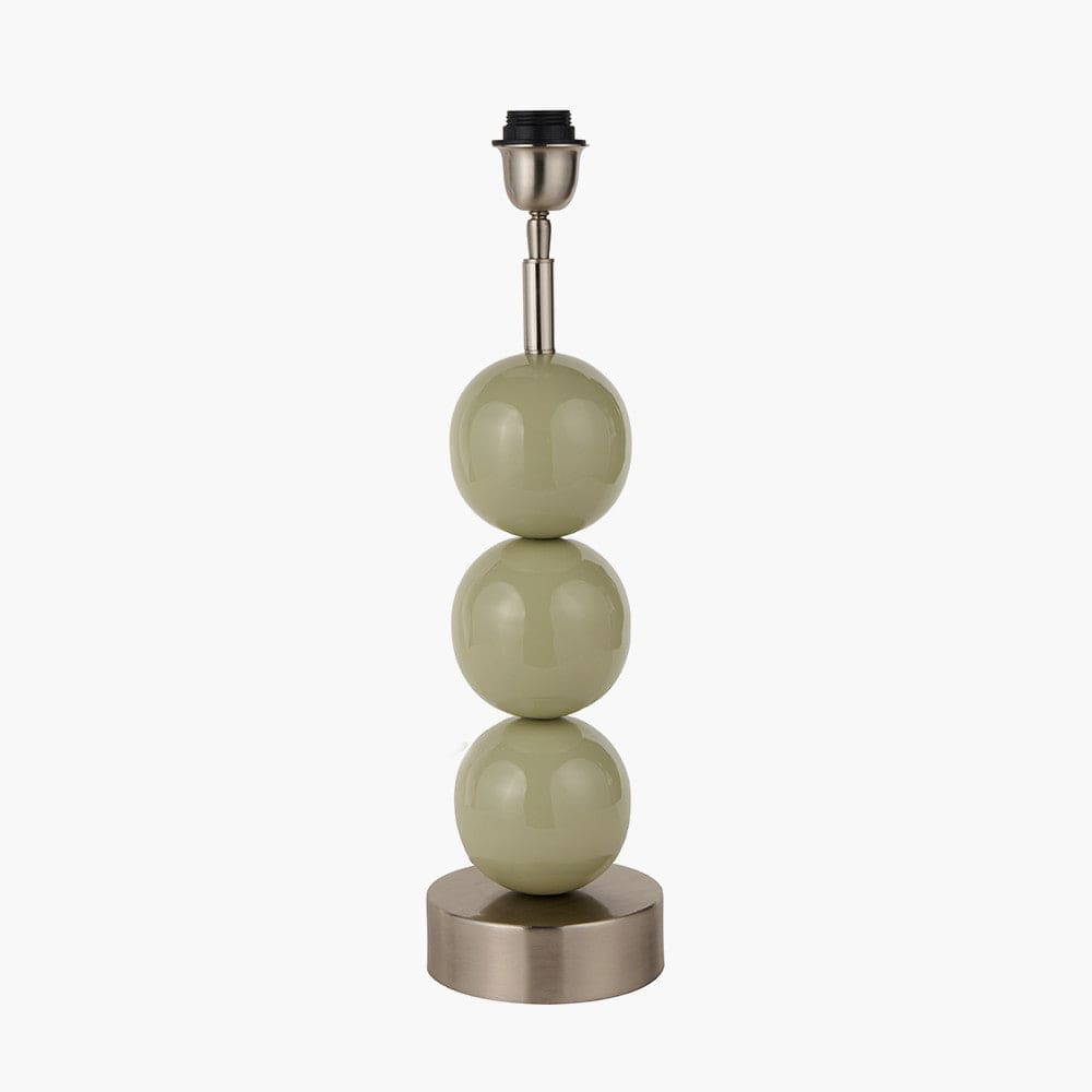 Sofia Sage and Silver Enamel 3 Ball Table Lamp Base with Harry 35cm Steel Grey Cotton Mix Cylinder Lampshade.