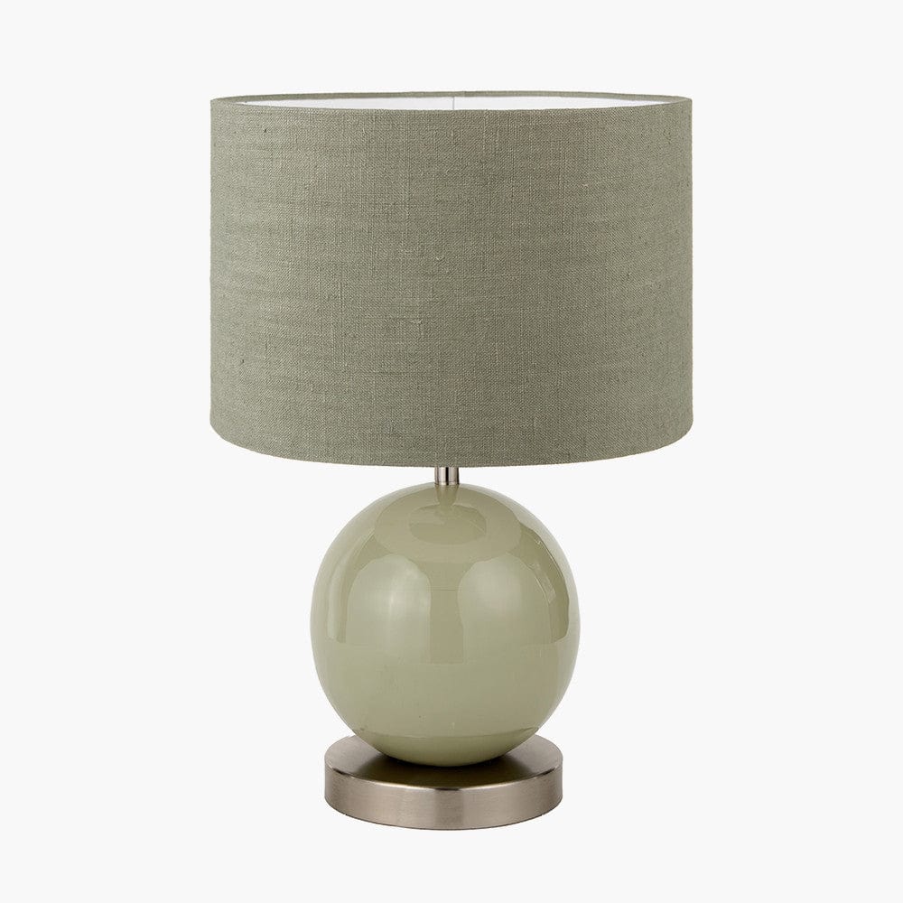 Sofia Sage and Silver Enamel Table Lamp Base with Edward 35cm Pistachio Green Linen Cylinder Lampshade.