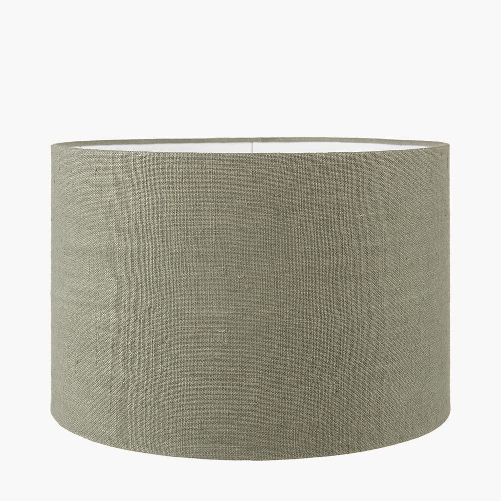 Sofia Sage and Silver Enamel Table Lamp Base with Edward 35cm Pistachio Green Linen Cylinder Lampshade.