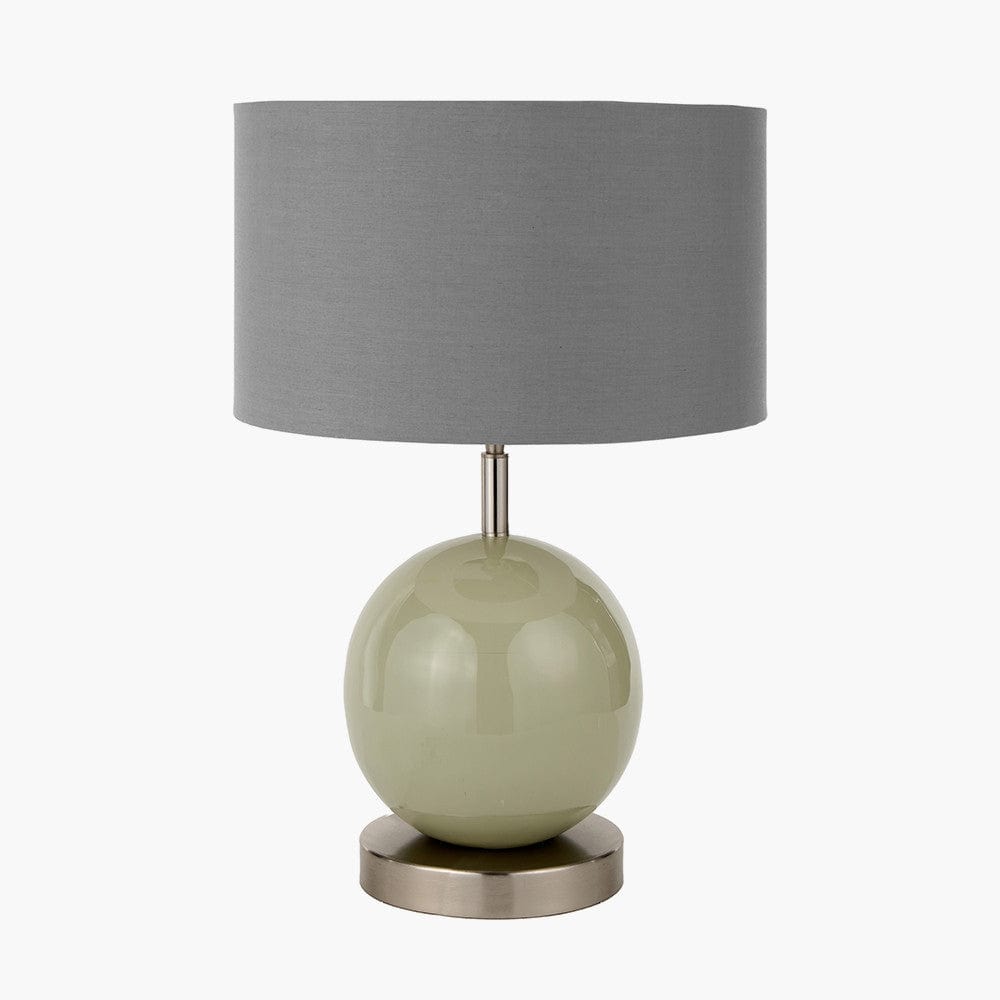 Sofia Sage and Silver Enamel Table Lamp Base with Harry 35cm Steel Grey Cotton Mix Cylinder Lampshade.