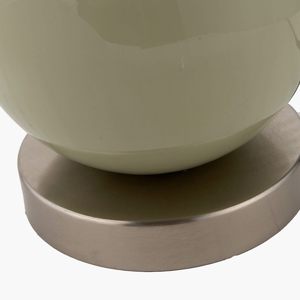 Sofia Sage and Silver Enamel Table Lamp Base with Harry 35cm Steel Grey Cotton Mix Cylinder Lampshade.