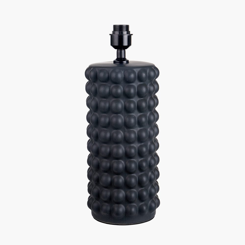 Pacific Lifestyle Lighting Sohan Black Bobbled Ceramic Tall Table Lamp Base with Lino 40cm White Self Lined Linen Cylinder Lampshade House of Isabella UK